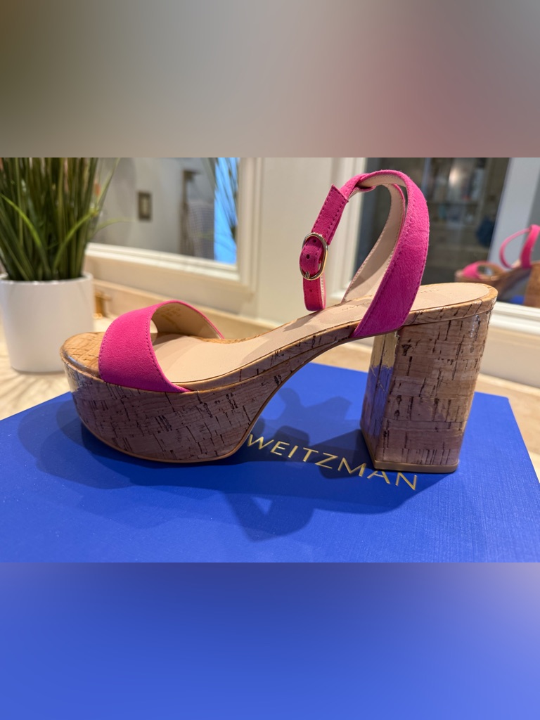 Stuart Weitzman Gala Mid Fuchsia Suede Cork Platform Sandal